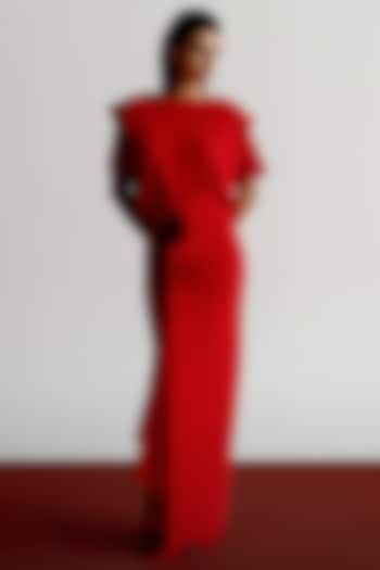 Red Korean Jersey Boxy-Fit T-Shirt by 431-88 By Shweta Kapur at Pernia's Pop Up Shop