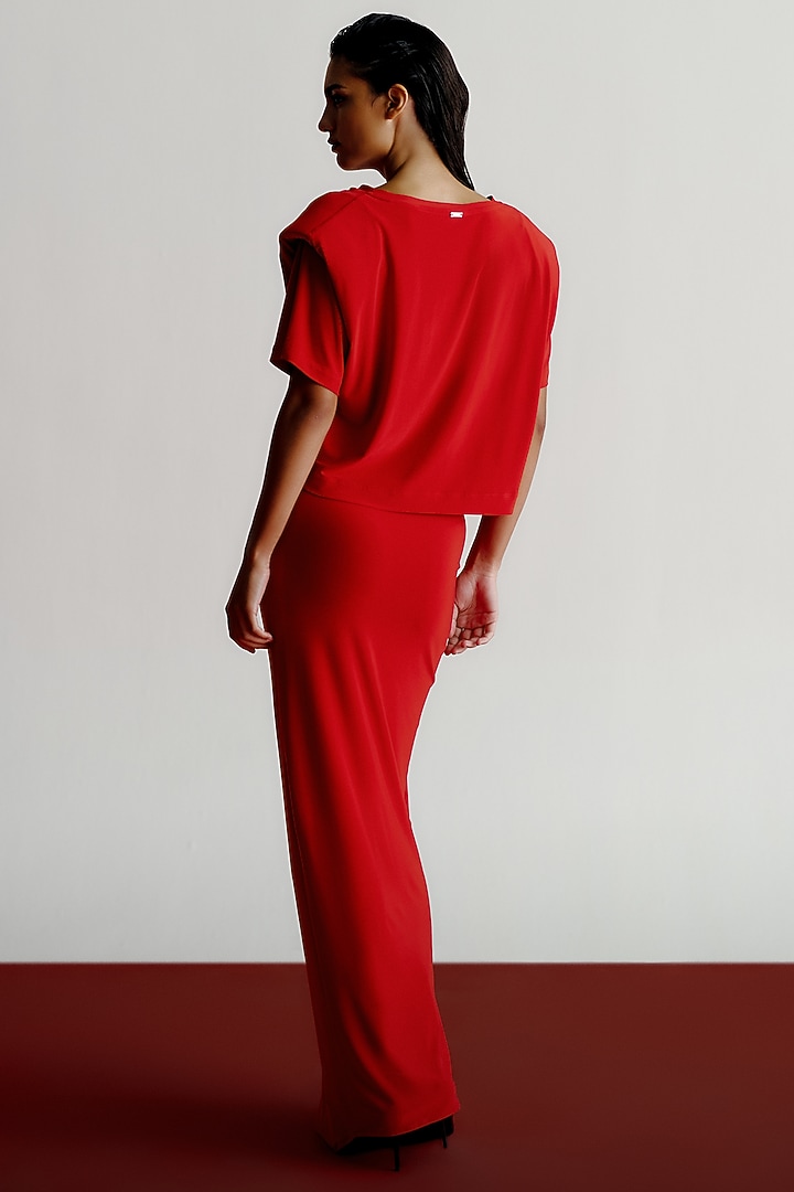 Red Korean Jersey Boxy-Fit T-Shirt by 431-88 By Shweta Kapur at Pernia's Pop Up Shop