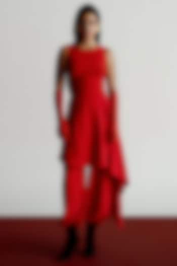 Red Korean Jersey Fitted T-Shirt by 431-88 By Shweta Kapur at Pernia's Pop Up Shop