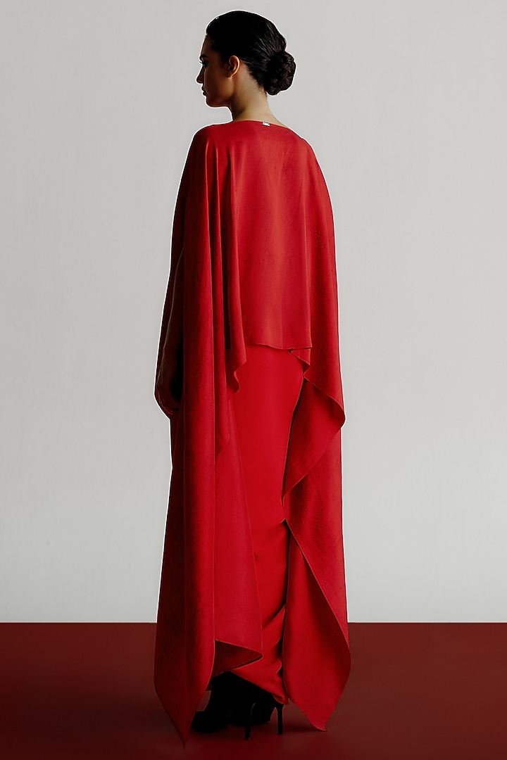 Red Dupion Cape by 431-88 By Shweta Kapur at Pernia's Pop Up Shop