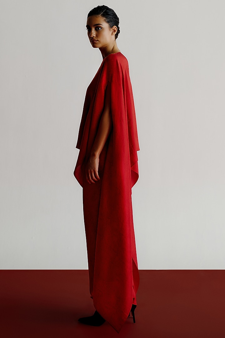 Red Dupion Cape by 431-88 By Shweta Kapur at Pernia's Pop Up Shop