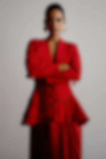 Red Race Crepe Structured Blazer by 431-88 By Shweta Kapur at Pernia's Pop Up Shop