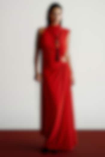 Red Korean jersey Draped Maxi Cocktail Dress by 431-88 By Shweta Kapur at Pernia's Pop Up Shop