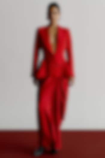 Red Satin Crepe Dhoti Pants by 431-88 By Shweta Kapur at Pernia's Pop Up Shop