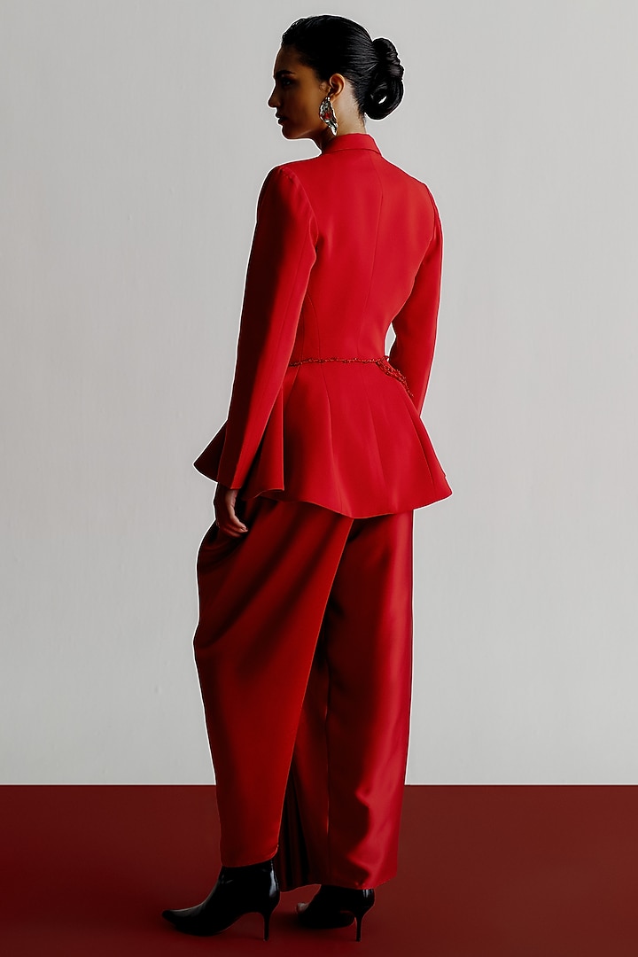 Red Satin Crepe Dhoti Pants by 431-88 By Shweta Kapur at Pernia's Pop Up Shop