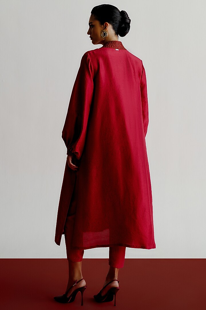 Cranberry Dupion Oversized Kurta Set by 431-88 By Shweta Kapur at Pernia's Pop Up Shop