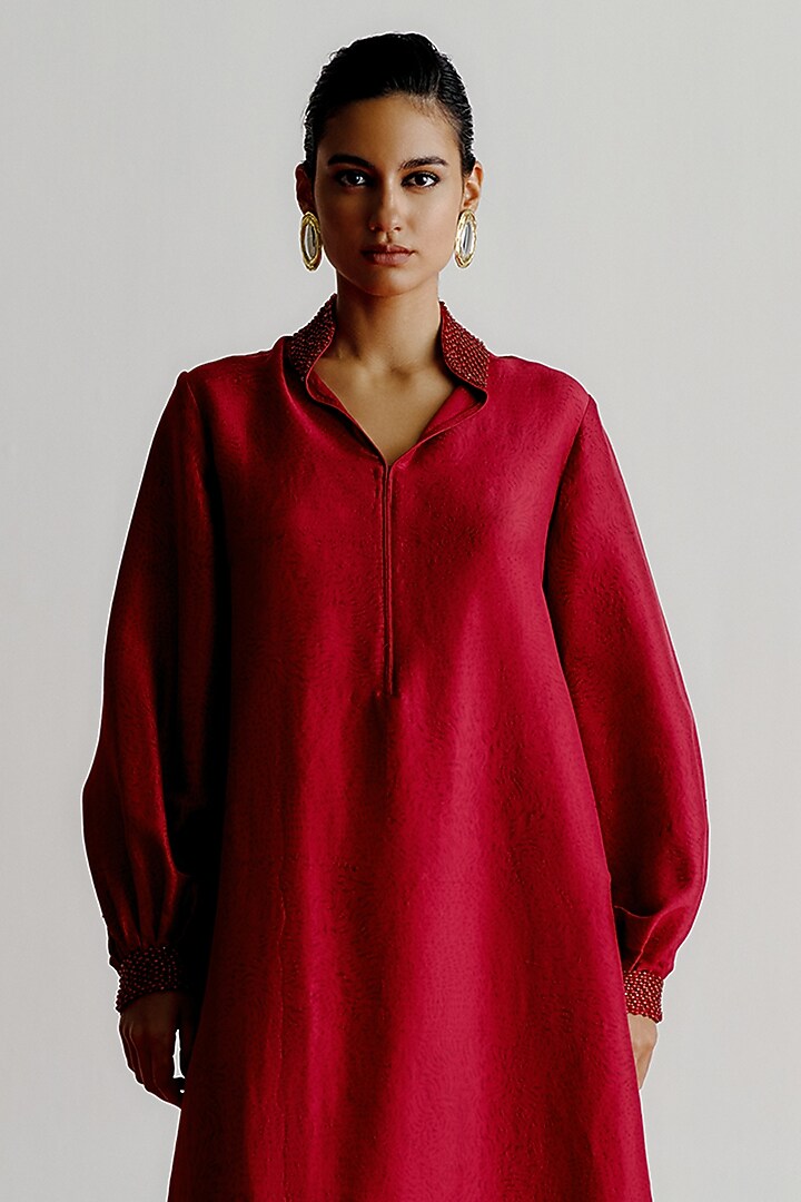 Cranberry Dupion Oversized Kurta Set by 431-88 By Shweta Kapur at Pernia's Pop Up Shop
