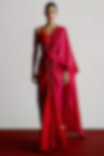 Red Dupion Printed Pre-Stitched Wedding Saree by 431-88 By Shweta Kapur at Pernia's Pop Up Shop