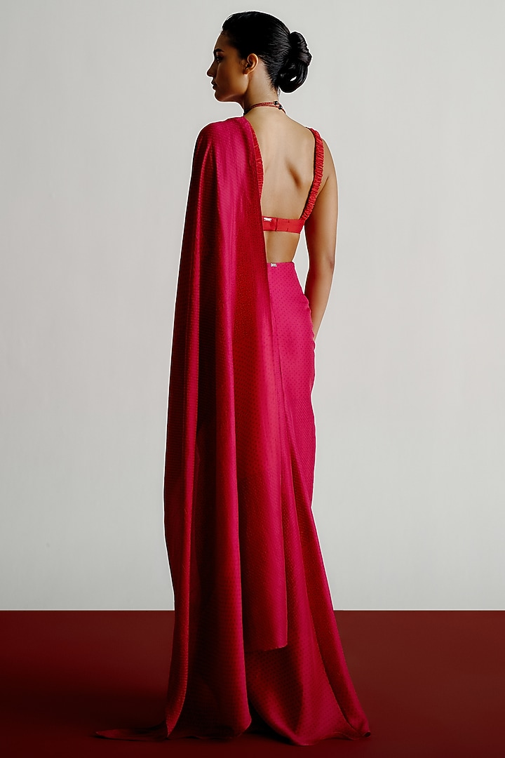 Red Dupion Printed Pre-Stitched Wedding Saree by 431-88 By Shweta Kapur at Pernia's Pop Up Shop