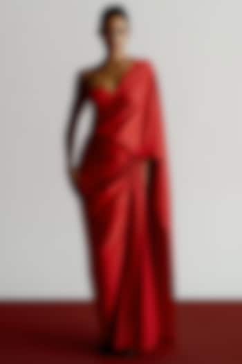 Red Versace Crepe Pre-Stitched Wedding Saree by 431-88 By Shweta Kapur at Pernia's Pop Up Shop