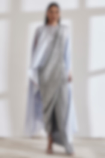 Ice Blue Metallic Sk Cape by 431-88 By Shweta Kapur at Pernia's Pop Up Shop