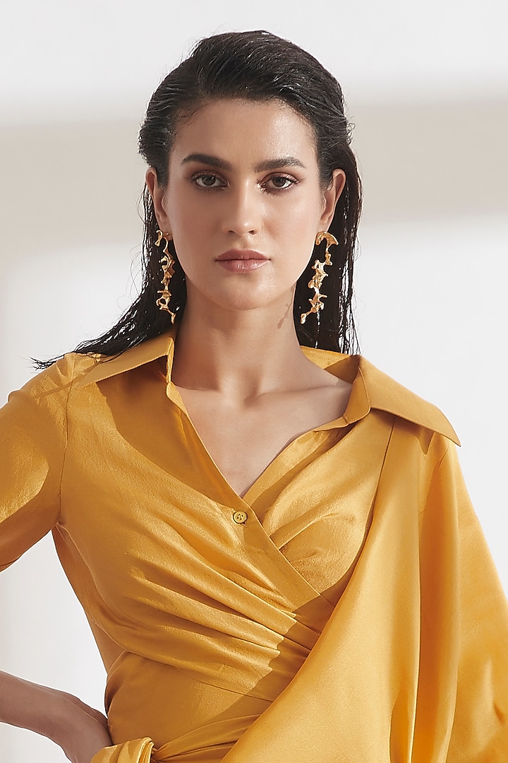Ochre Yellow Dupion Kim Shirt by 431-88 By Shweta Kapur at Pernia's Pop Up Shop
