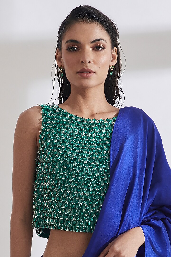 Emerald Hand Embroidered Top by 431-88 By Shweta Kapur at Pernia's Pop Up Shop