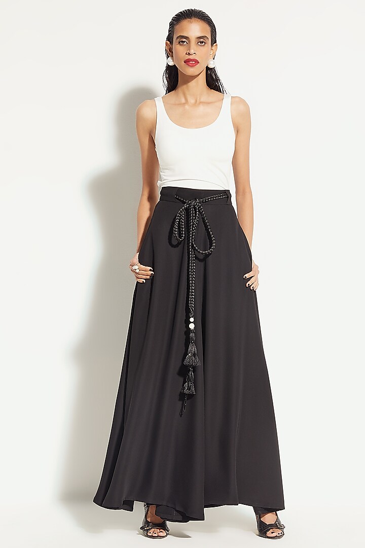 Black Wide-Legged Palazzo Pants With Rope Belt by 431-88 By Shweta Kapur