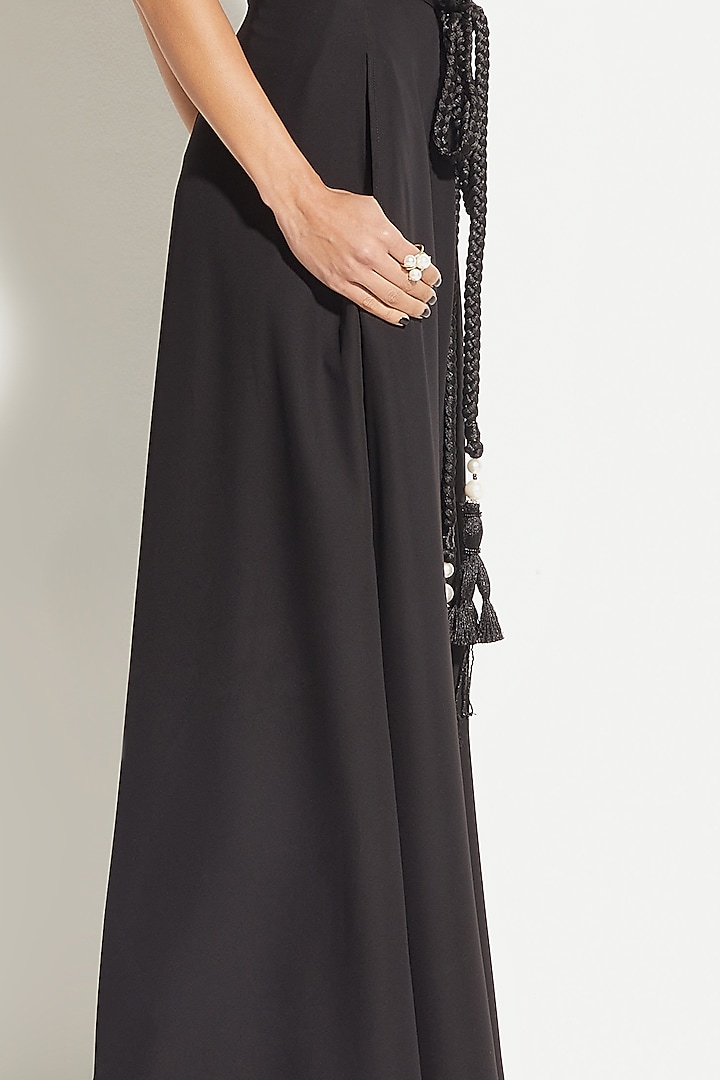 Black Wide-Legged Palazzo Pants With Rope Belt by 431-88 By Shweta Kapur at Pernia's Pop Up Shop