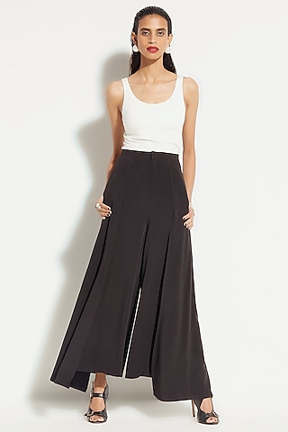 Black Crepe Wide-Legged Palazzo Pants by 431-88 By Shweta Kapur
