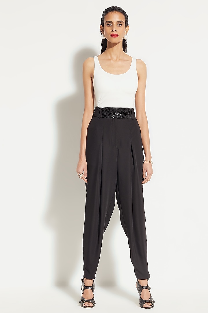 Black Masai Cargo Pants With Belt by 431-88 By Shweta Kapur at Pernia's Pop Up Shop