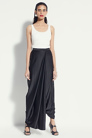 Black Satin Dhoti Pants With Drape by 431-88 By Shweta Kapur