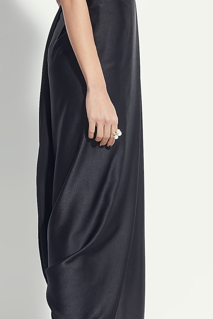 Black Satin Dhoti Pants With Drape by 431-88 By Shweta Kapur at Pernia's Pop Up Shop