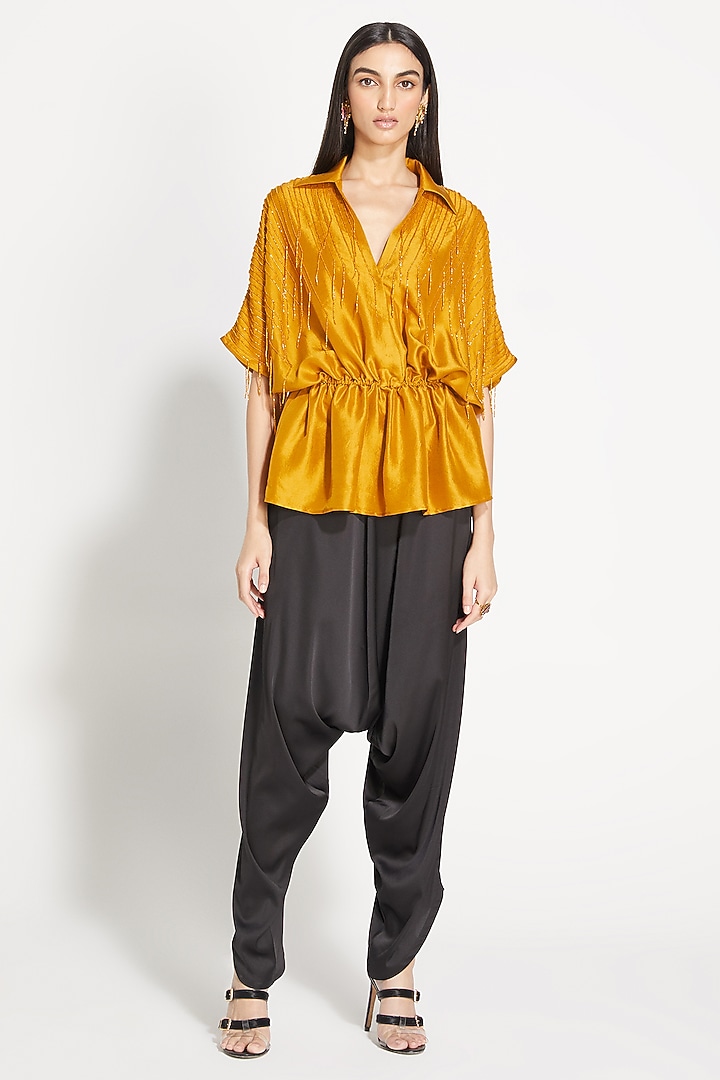 Black Satin Pants by 431-88 By Shweta Kapur at Pernia's Pop Up Shop