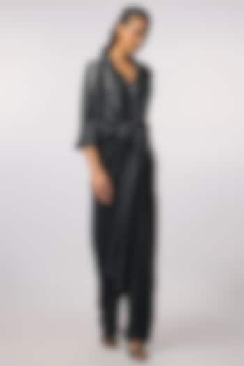 Black Silk Hand Embroidered High-Low Shirt by 431-88 By Shweta Kapur at Pernia's Pop Up Shop