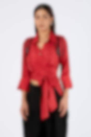 Red Silk Hand Embroidered Shirt by 431-88 By Shweta Kapur at Pernia's Pop Up Shop