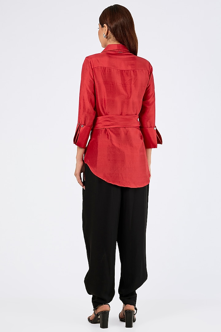 Red Silk Hand Embroidered Shirt by 431-88 By Shweta Kapur at Pernia's Pop Up Shop