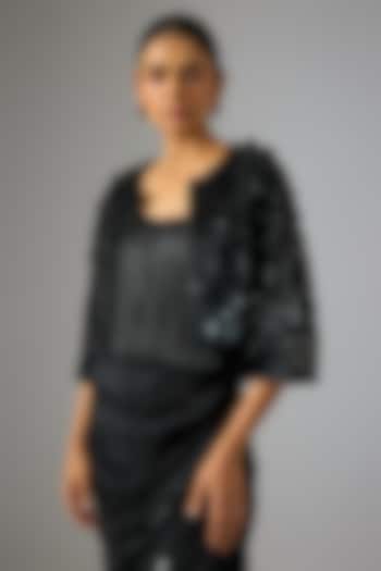 Black Cotton Twill Sequins Embroidered Structured Blazer by 431-88 By Shweta Kapur at Pernia's Pop Up Shop