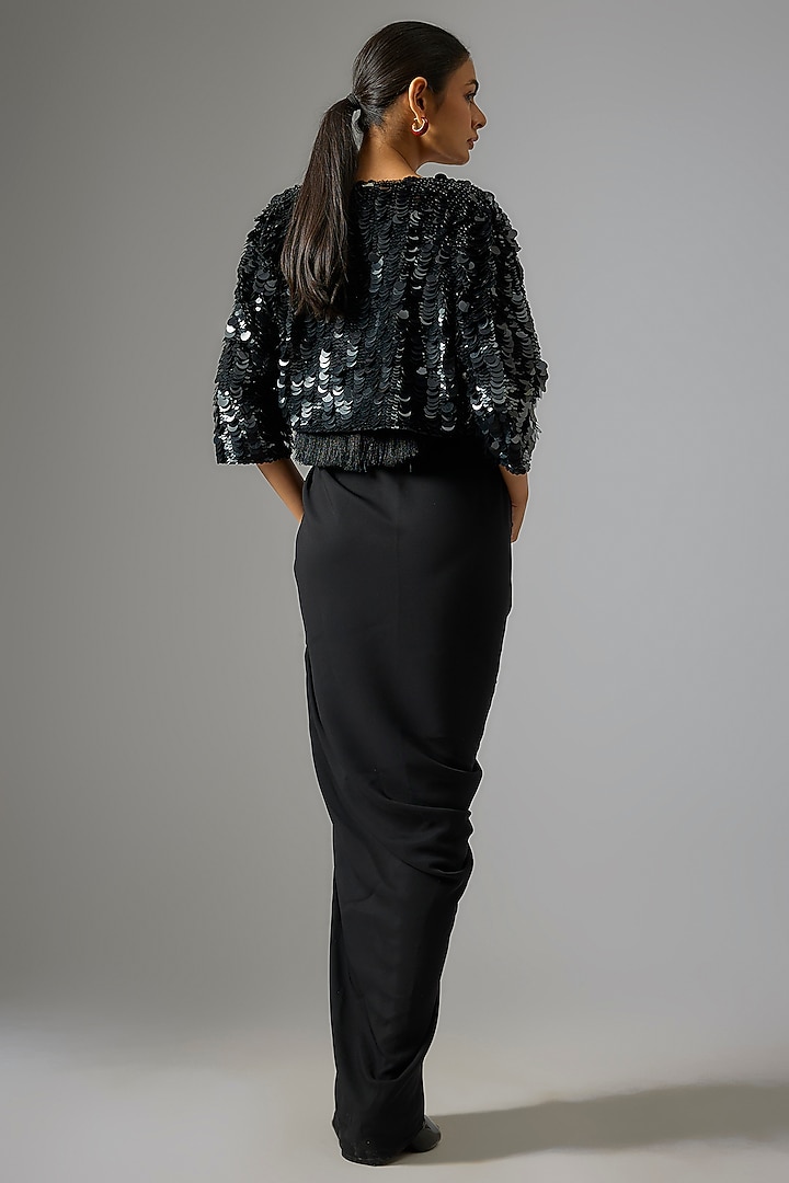 Black Cotton Twill Sequins Embroidered Structured Blazer by 431-88 By Shweta Kapur at Pernia's Pop Up Shop