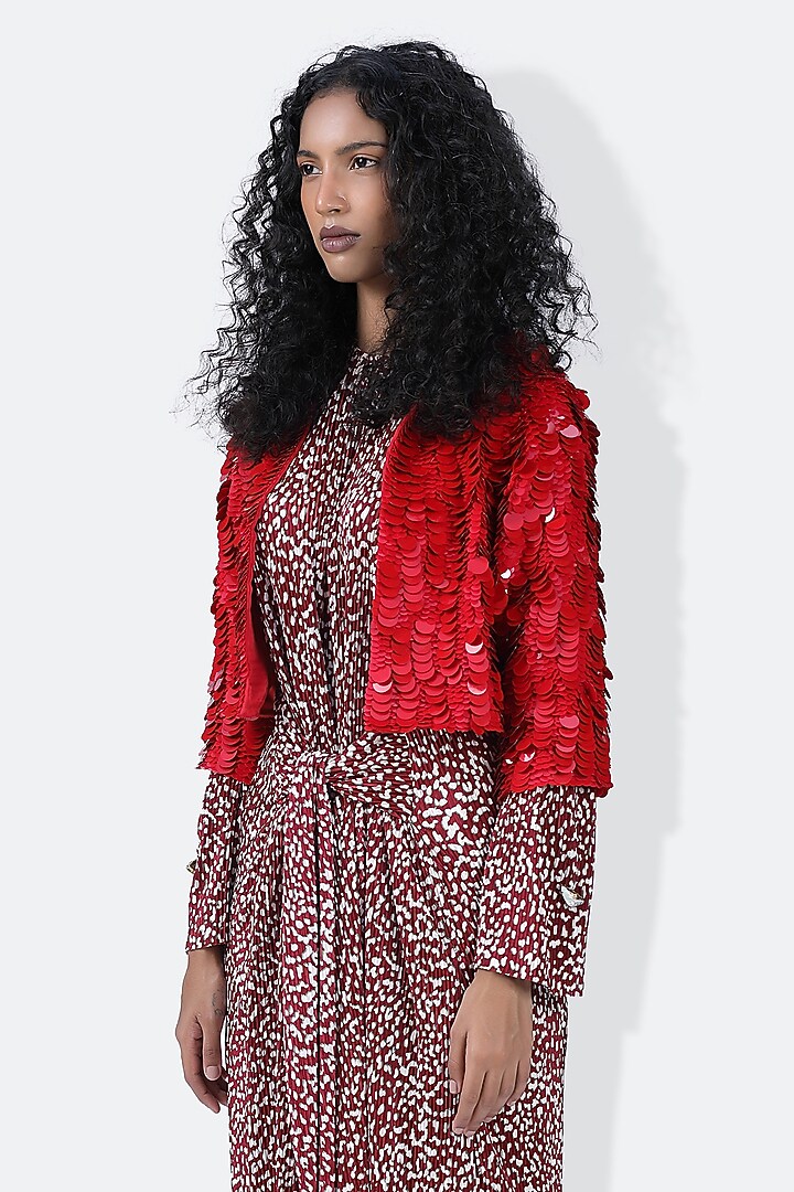 Red Satin Jacket by 431-88 By Shweta Kapur at Pernia's Pop Up Shop