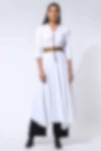 Off-White Jersey Hand Embroidered Draped Vacation Dress by 431-88 By Shweta Kapur at Pernia's Pop Up Shop