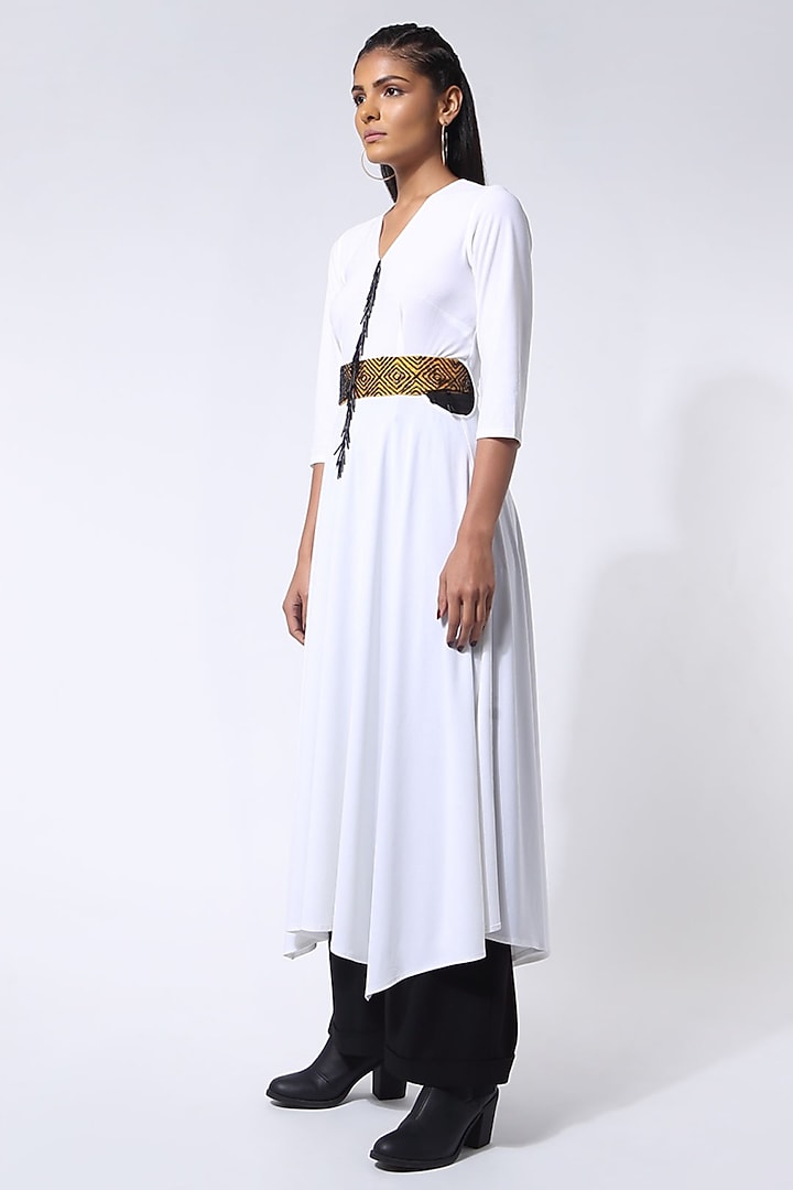 Off-White Jersey Hand Embroidered Draped Vacation Dress by 431-88 By Shweta Kapur at Pernia's Pop Up Shop