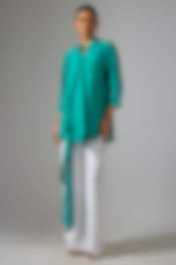 White Japanese Crepe Knotted Straight Pants by 431-88 By Shweta Kapur at Pernia's Pop Up Shop