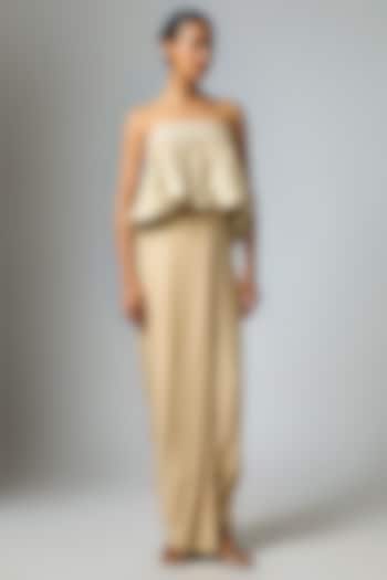 Gold Satin Pleated Dhoti Pants by 431-88 By Shweta Kapur at Pernia's Pop Up Shop