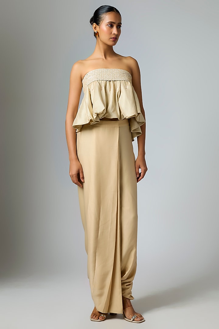 Gold Satin Pleated Dhoti Pants by 431-88 By Shweta Kapur at Pernia's Pop Up Shop
