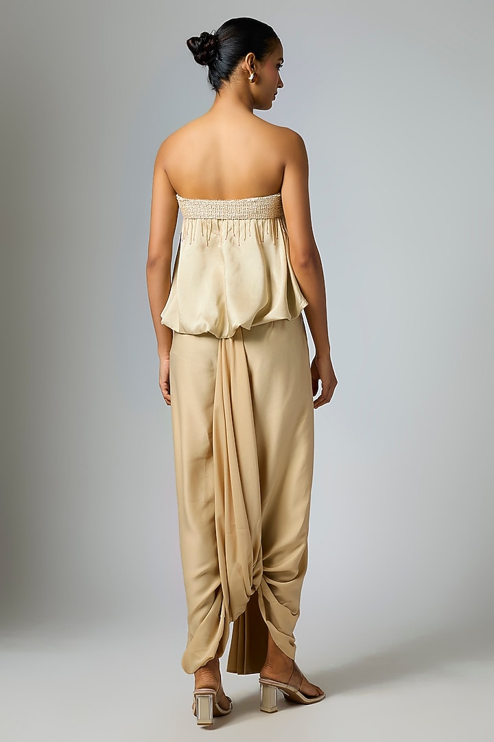 Gold Satin Pleated Dhoti Pants by 431-88 By Shweta Kapur at Pernia's Pop Up Shop