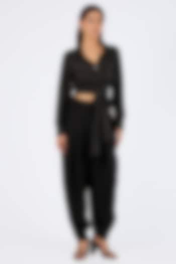 Black Micropoly Pants by 431-88 By Shweta Kapur at Pernia's Pop Up Shop