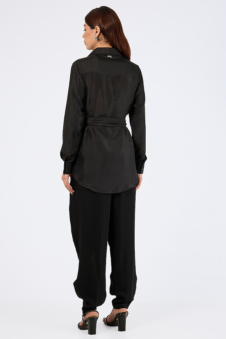Black Micropoly Pants by 431-88 By Shweta Kapur at Pernia's Pop Up Shop