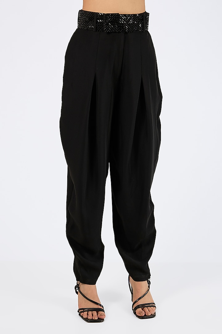 Black Micropoly Pants by 431-88 By Shweta Kapur at Pernia's Pop Up Shop