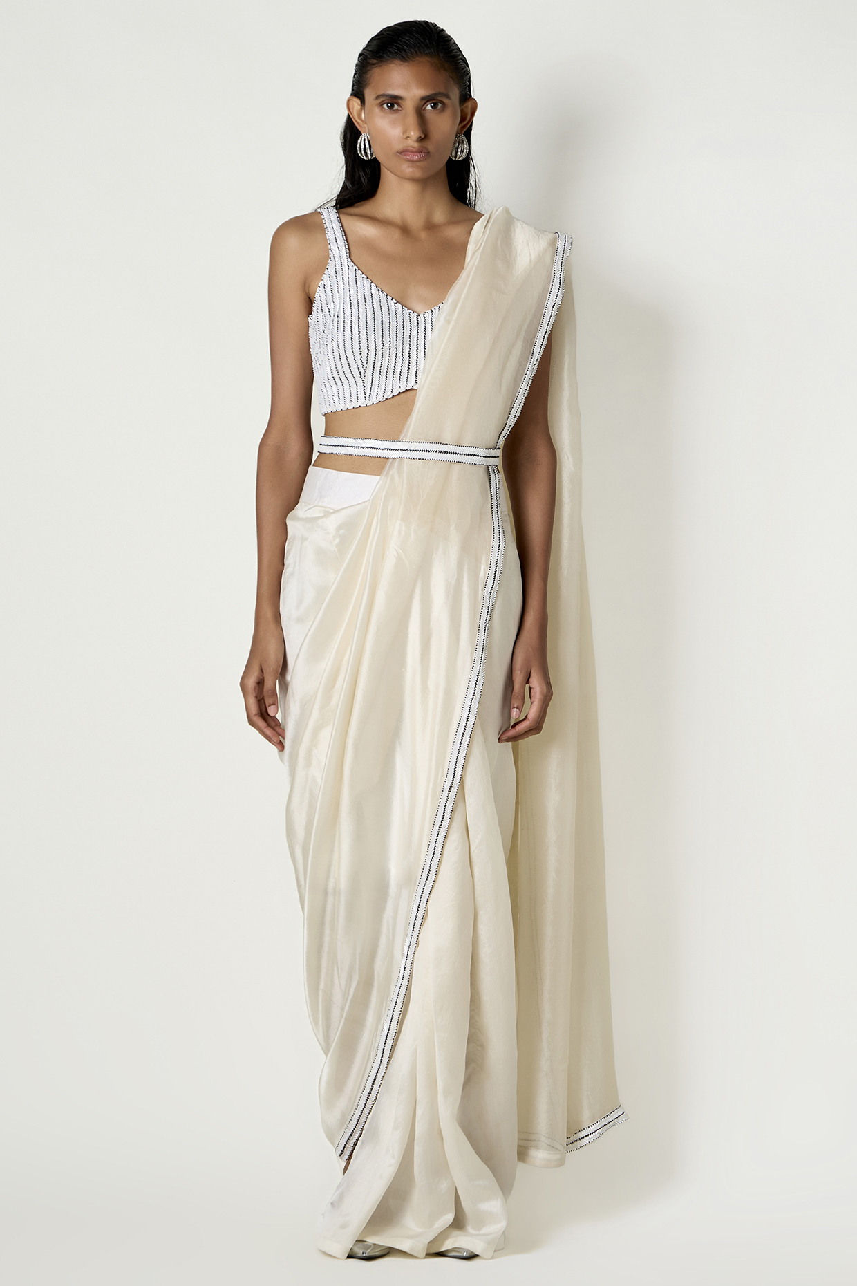 White Silk Nalki Hand Embroidered Blouse by 431-88 By Shweta Kapur at Pernia's Pop Up Shop