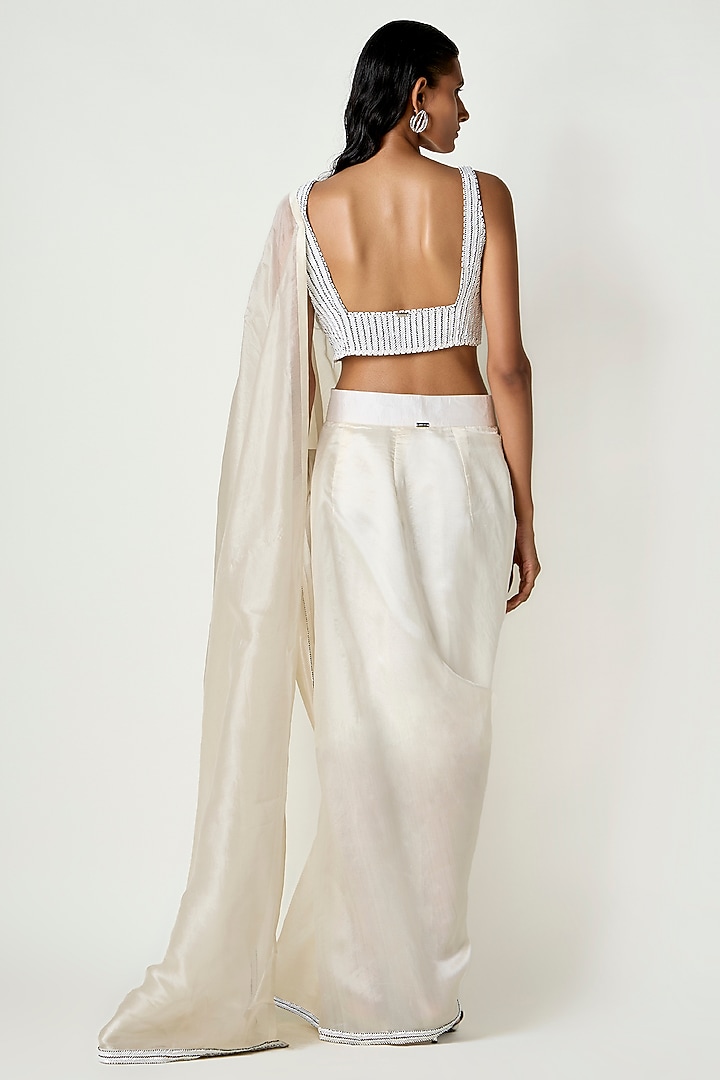 White Silk Nalki Hand Embroidered Blouse by 431-88 By Shweta Kapur at Pernia's Pop Up Shop