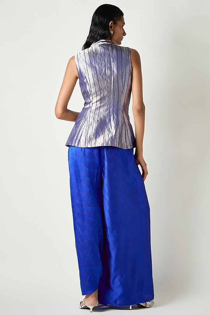 Electric Blue Satin Silk Draped Dhoti Pants by 431-88 By Shweta Kapur at Pernia's Pop Up Shop