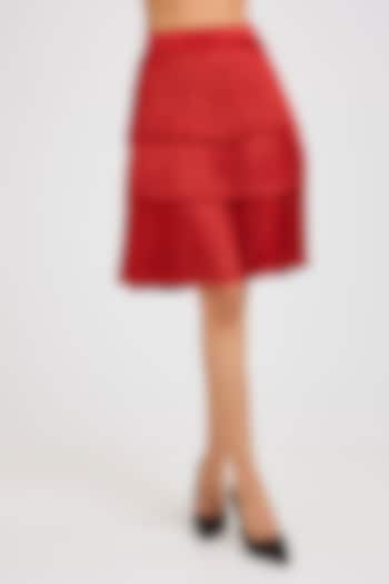 Red Fringe Mini Skirt by 431-88 By Shweta Kapur at Pernia's Pop Up Shop