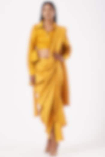 Ochre Yellow Silk Dupion Saree With Ochre Yellow Ken Shirt by 431-88 By Shweta Kapur