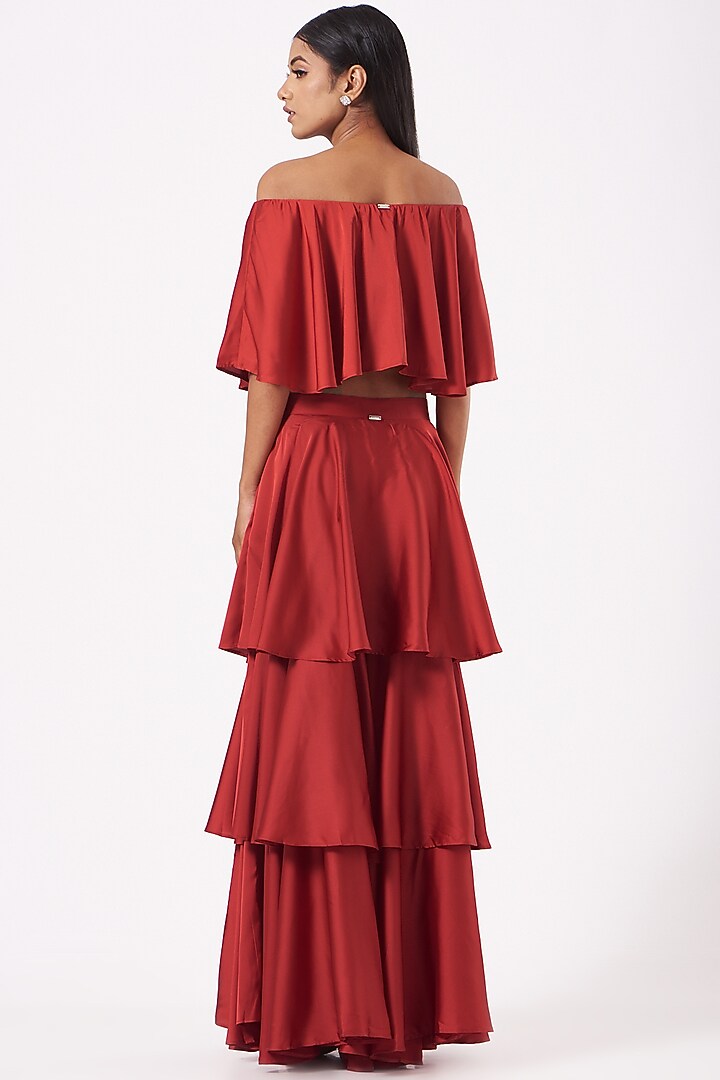 Red Satin Lycra Layered Gypsy Pants by 431-88 By Shweta Kapur at Pernia's Pop Up Shop