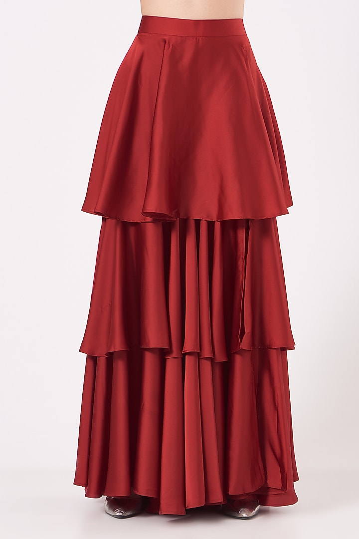Red Satin Lycra Layered Gypsy Pants by 431-88 By Shweta Kapur at Pernia's Pop Up Shop