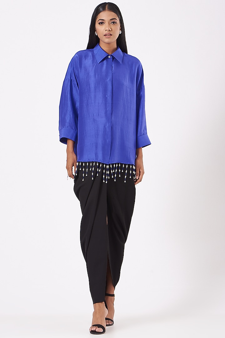 Electric Blue Silk Dupion Shirt by 431-88 By Shweta Kapur