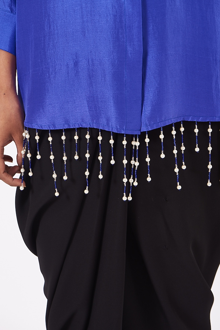 Electric Blue Silk Dupion Pearl Drop Shirt by 431-88 By Shweta Kapur at Pernia's Pop Up Shop