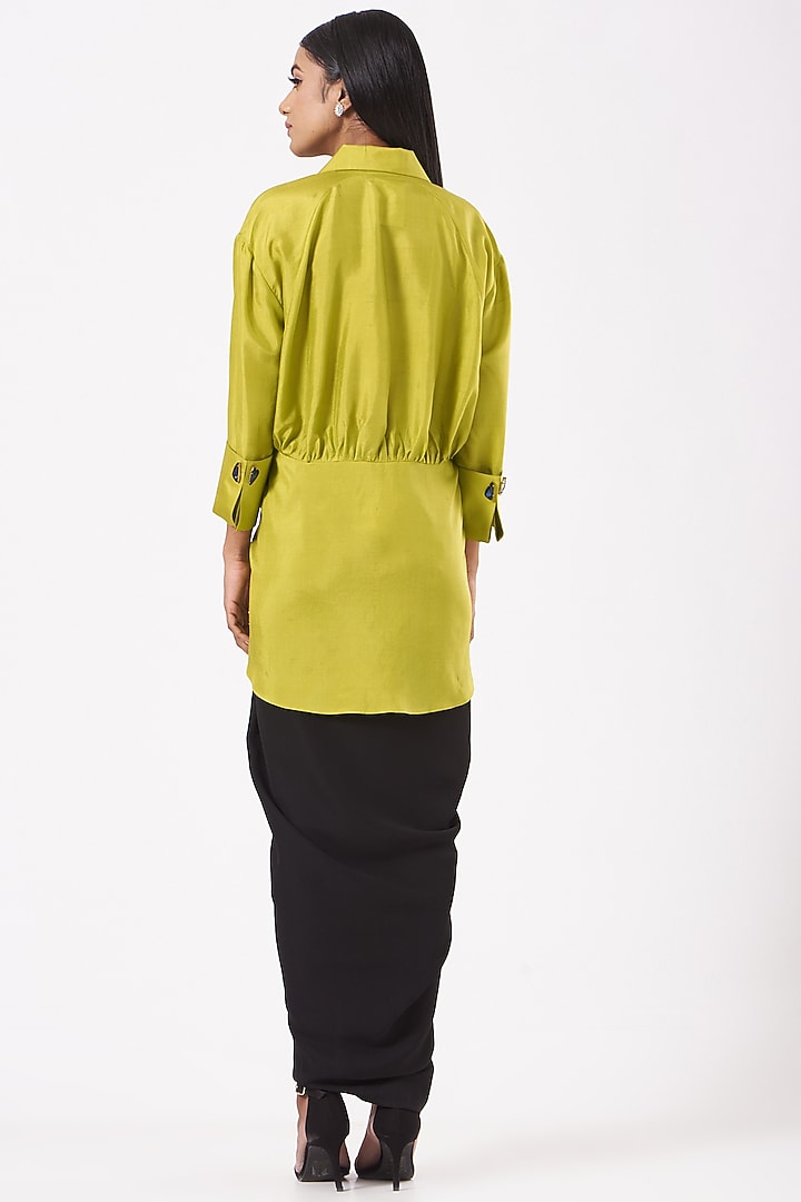Lemon Silk Dupion Ace Shirt by 431-88 By Shweta Kapur at Pernia's Pop Up Shop