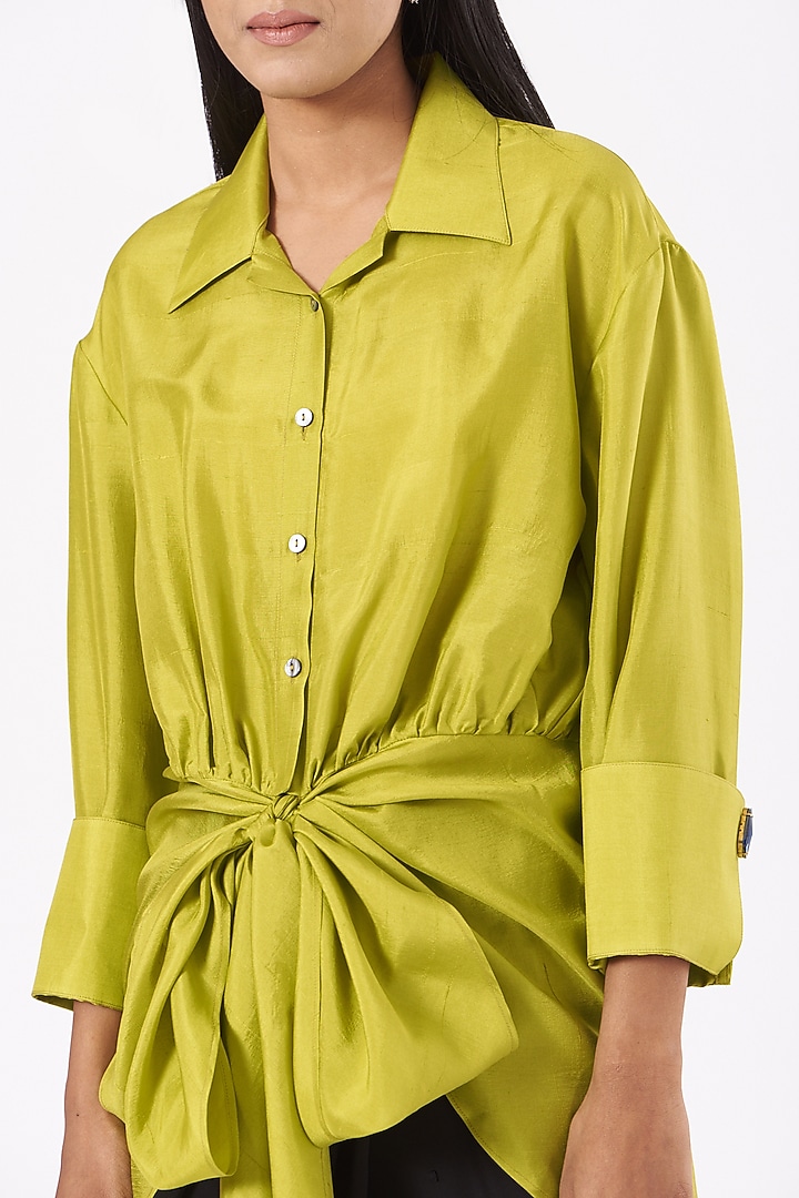 Lemon Silk Dupion Ace Shirt by 431-88 By Shweta Kapur at Pernia's Pop Up Shop